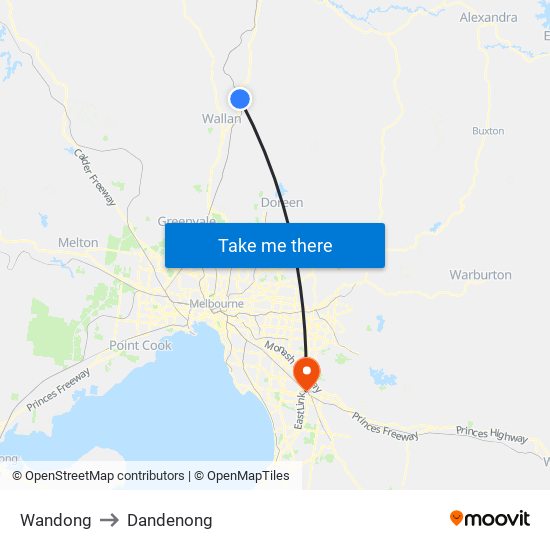 Wandong to Dandenong map