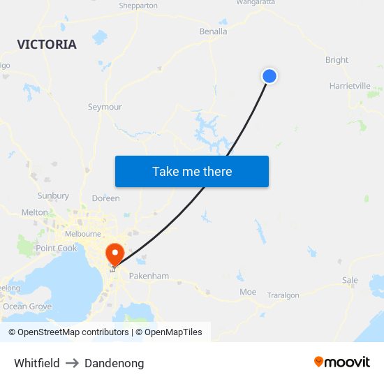 Whitfield to Dandenong map