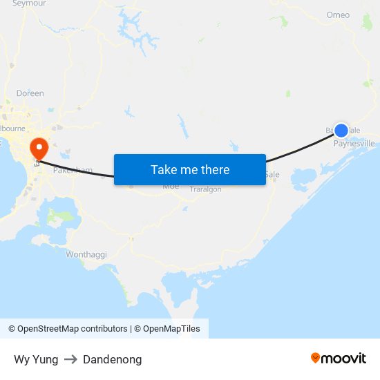 Wy Yung to Dandenong map