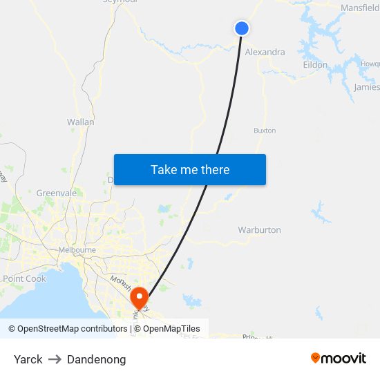Yarck to Dandenong map