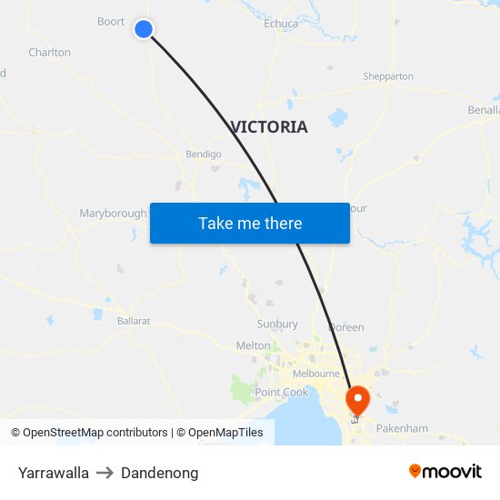 Yarrawalla to Dandenong map