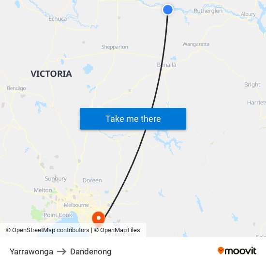 Yarrawonga to Dandenong map