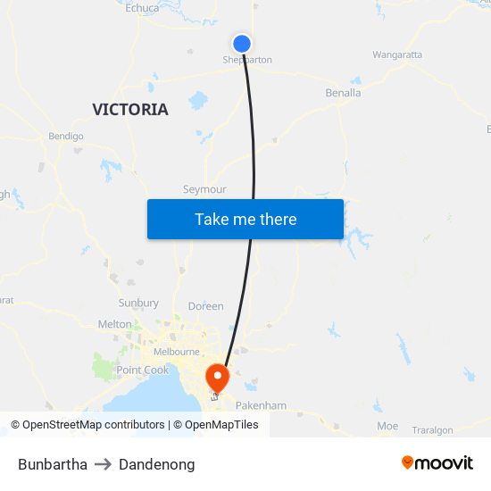 Bunbartha to Dandenong map