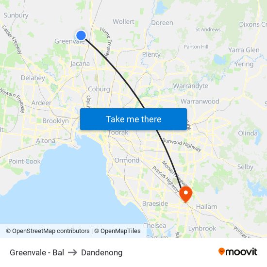 Greenvale - Bal to Dandenong map