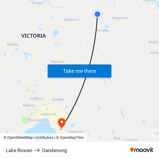 Lake Rowan to Dandenong map