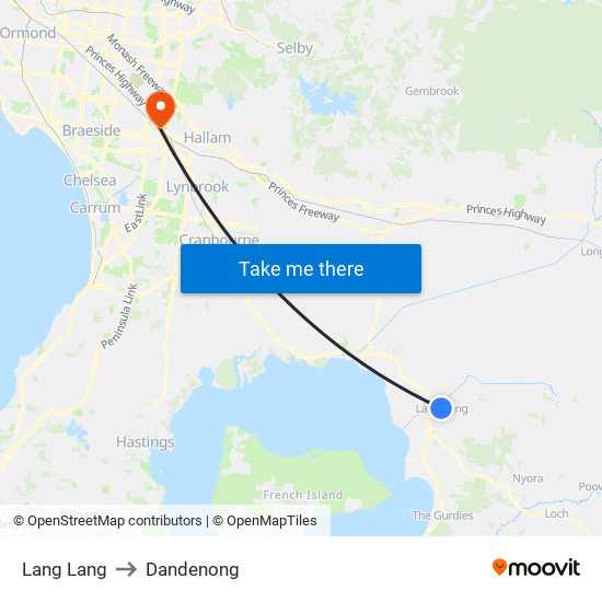 Lang Lang to Dandenong map