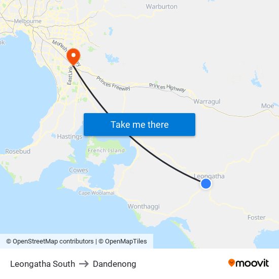 Leongatha South to Dandenong map