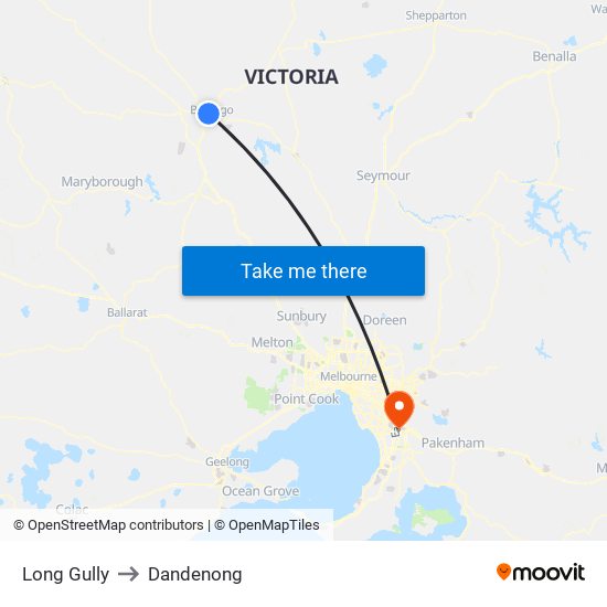 Long Gully to Dandenong map