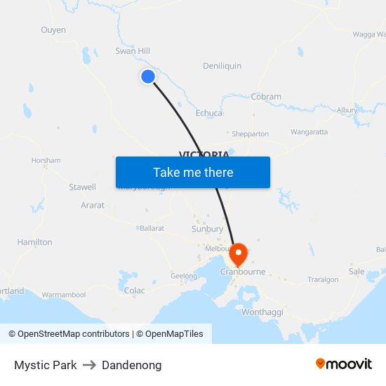 Mystic Park to Dandenong map