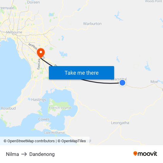 Nilma to Dandenong map