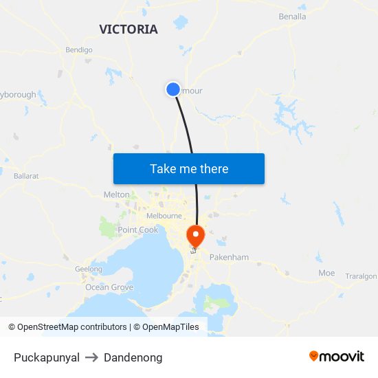 Puckapunyal to Dandenong map