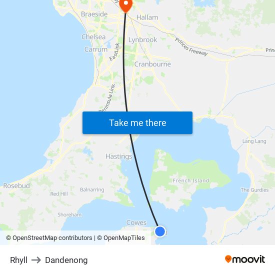 Rhyll to Dandenong map