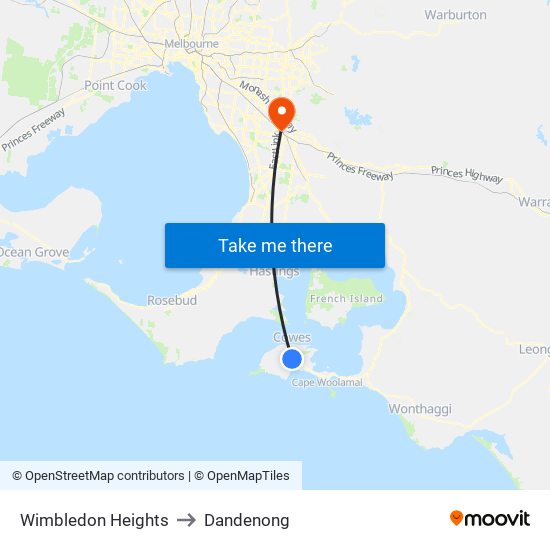 Wimbledon Heights to Dandenong map