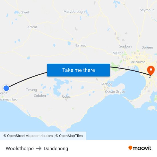 Woolsthorpe to Dandenong map