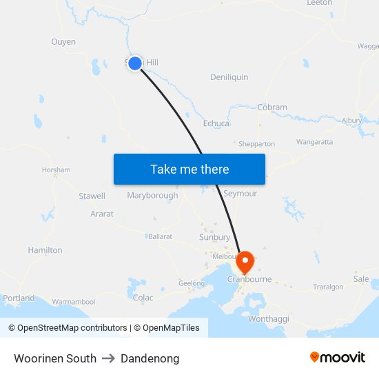 Woorinen South to Dandenong map