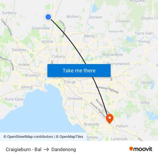 Craigieburn - Bal to Dandenong map