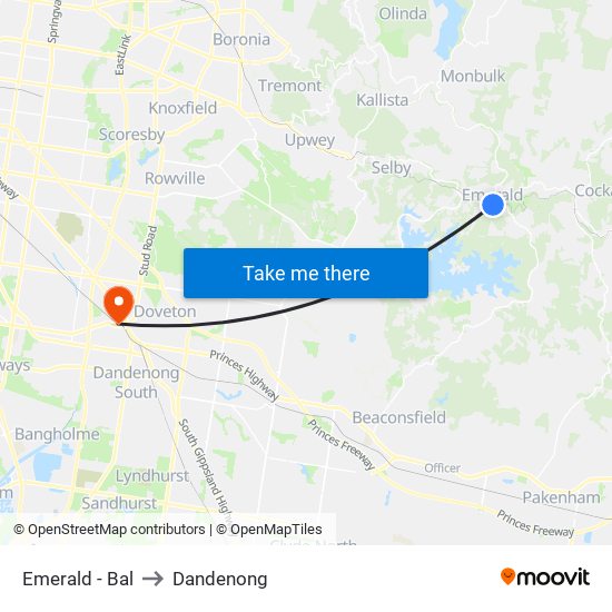 Emerald - Bal to Dandenong map