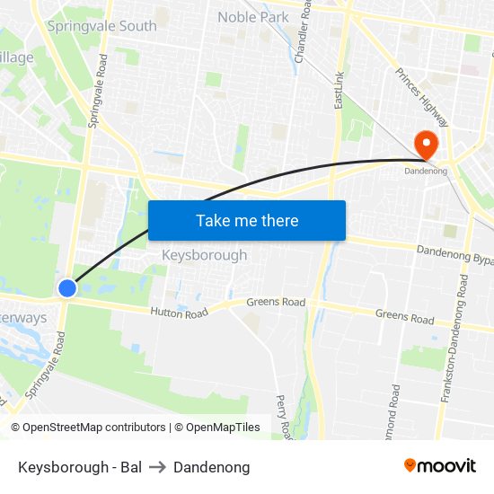 Keysborough - Bal to Dandenong map