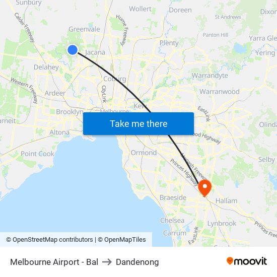 Melbourne Airport - Bal to Dandenong map