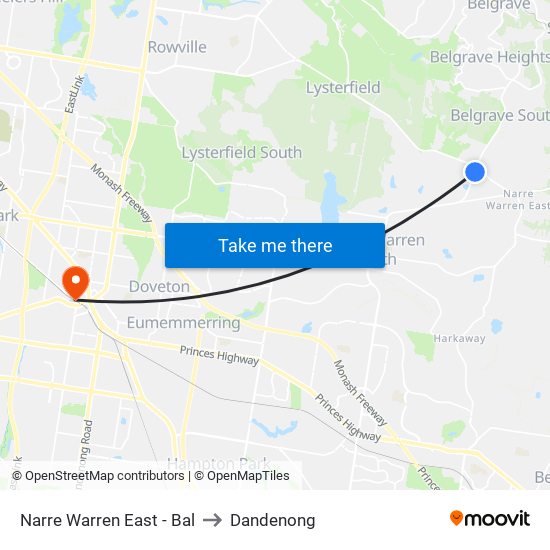 Narre Warren East - Bal to Dandenong map