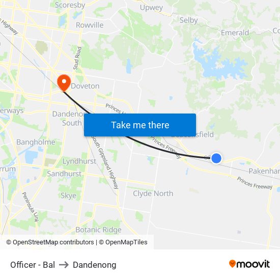 Officer - Bal to Dandenong map