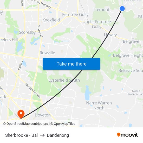 Sherbrooke - Bal to Dandenong map