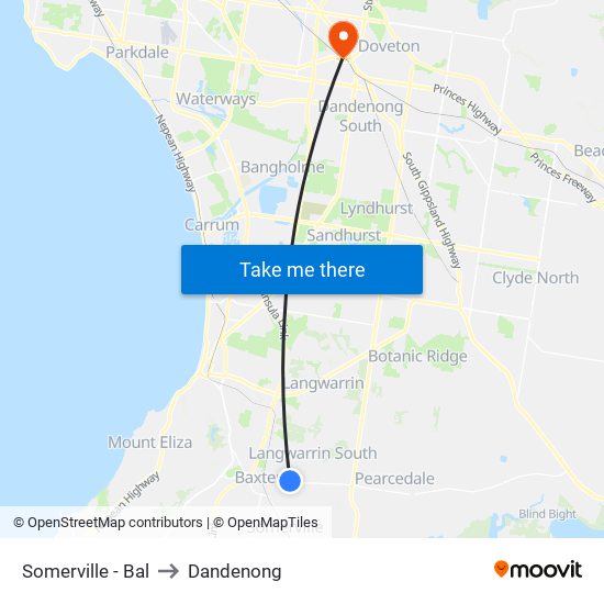 Somerville - Bal to Dandenong map