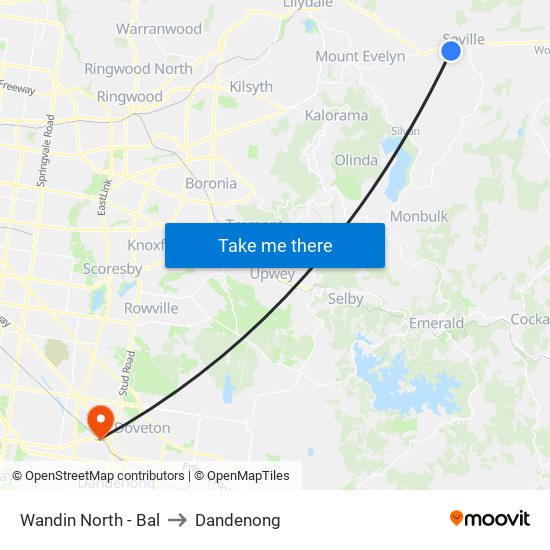 Wandin North - Bal to Dandenong map