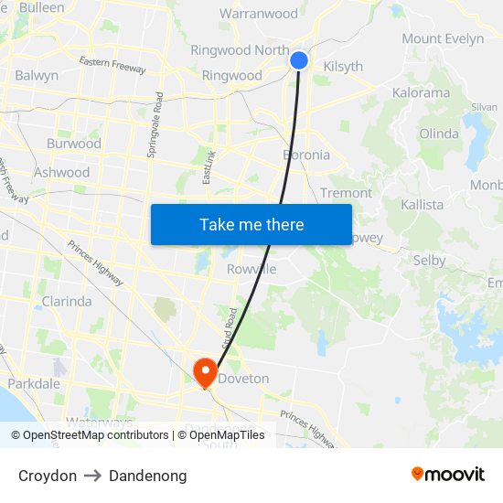 Croydon to Dandenong map