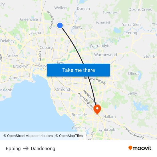 Epping to Dandenong map