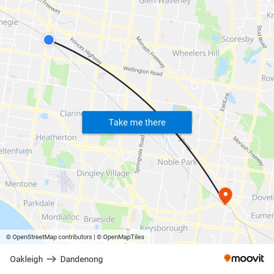 Oakleigh to Dandenong map