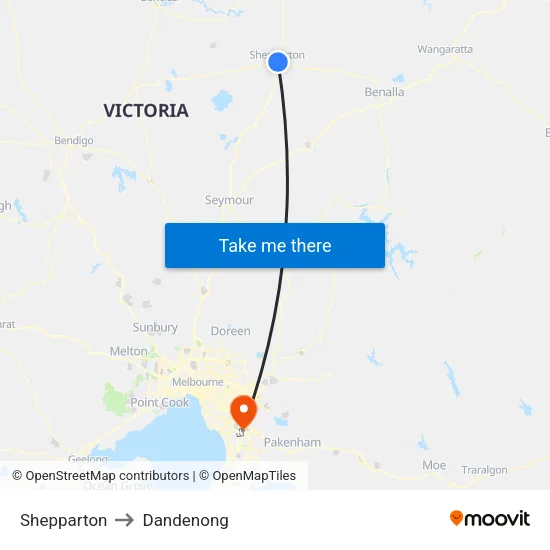 Shepparton to Dandenong map