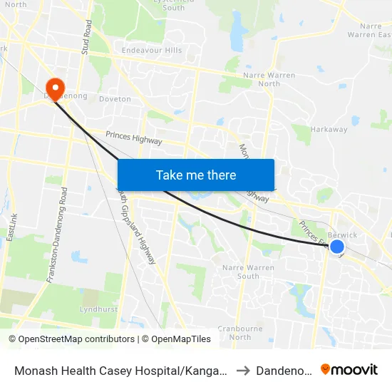 Monash Health Casey Hospital/Kangan Dr to Dandenong map