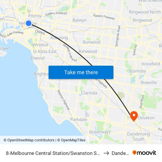 8-Melbourne Central Station/Swanston St (Melbourne City) to Dandenong map