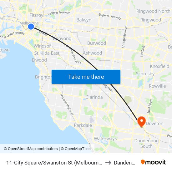 11-City Square/Swanston St (Melbourne City) to Dandenong map