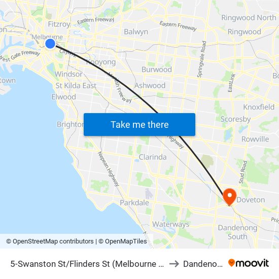 5-Swanston St/Flinders St (Melbourne City) to Dandenong map