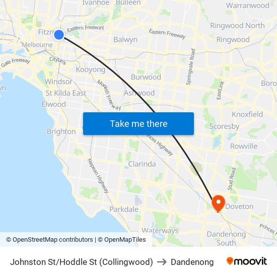 Johnston St/Hoddle St (Collingwood) to Dandenong map