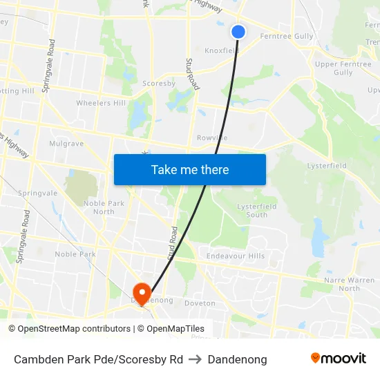 Cambden Park Pde/Scoresby Rd to Dandenong map