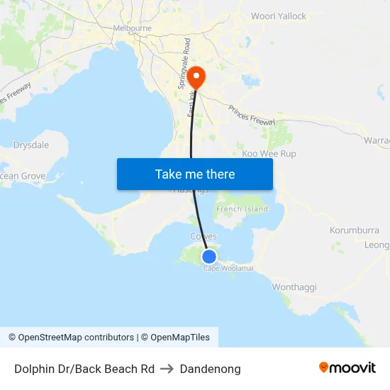 Dolphin Dr/Back Beach Rd to Dandenong map