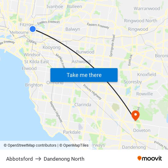 Abbotsford to Dandenong North map