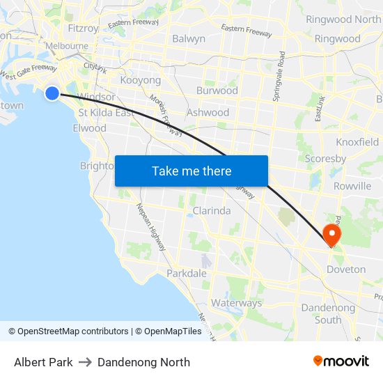 Albert Park to Dandenong North map