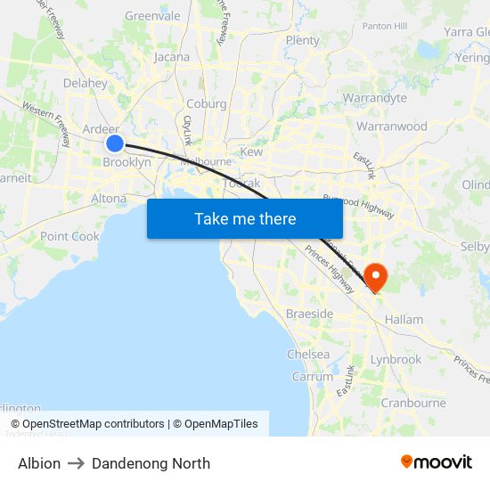 Albion to Dandenong North map