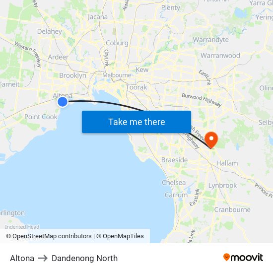 Altona to Dandenong North map