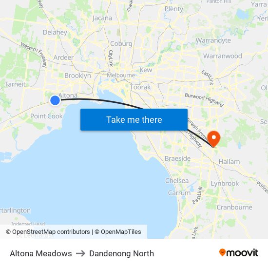 Altona Meadows to Dandenong North map