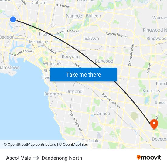 Ascot Vale to Dandenong North map