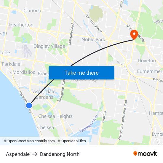 Aspendale to Dandenong North map