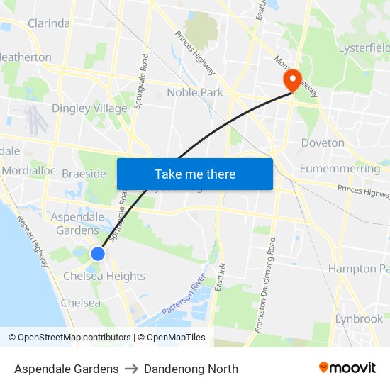 Aspendale Gardens to Dandenong North map