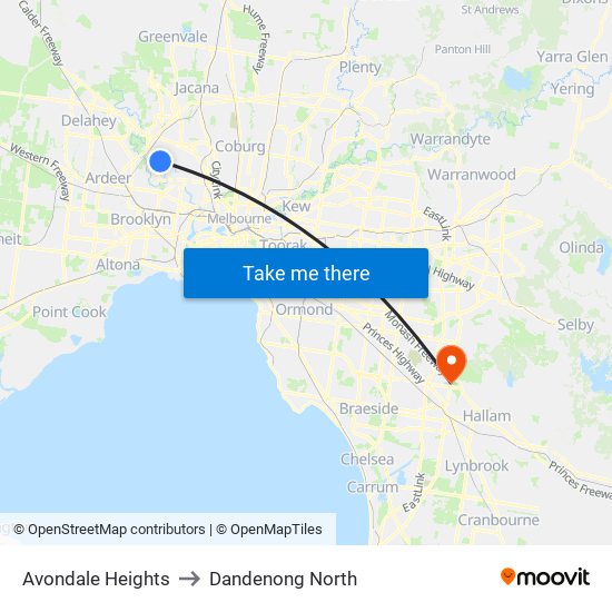 Avondale Heights to Dandenong North map