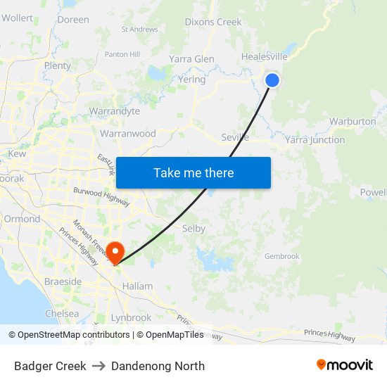 Badger Creek to Dandenong North map