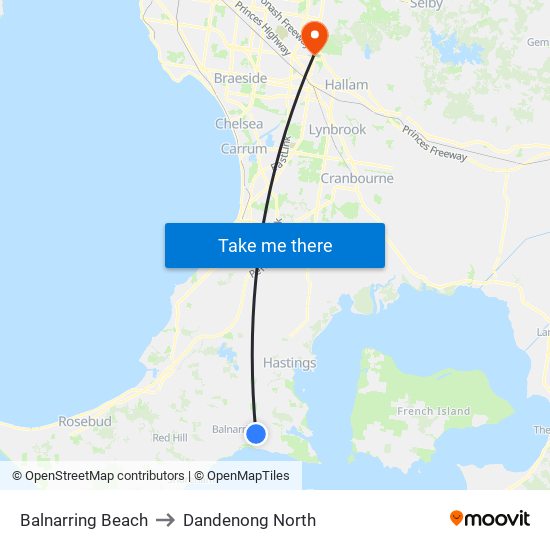 Balnarring Beach to Dandenong North map